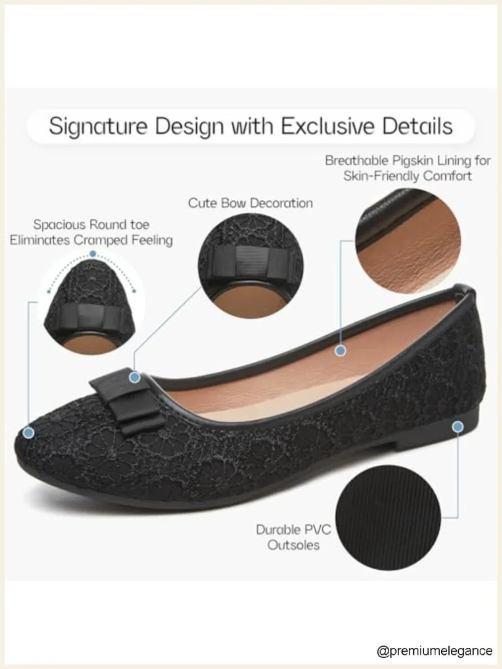 Lace Ballet Flats with Bow Memory Foam Insole